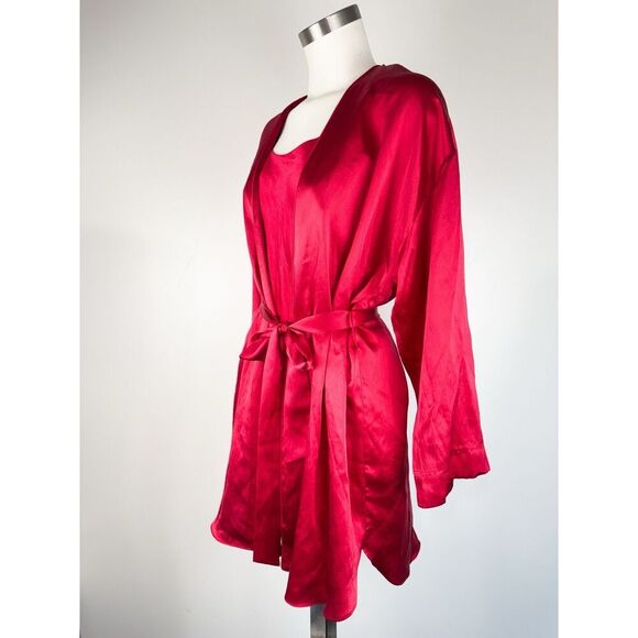 VTG 90s Victoria’s Secret Gold Label Robe Dress Sz PS Red Silk Belted Coquette - Picture 2 of 8